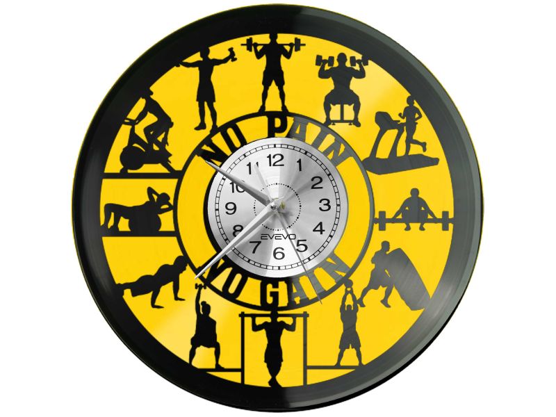 FITNESS NO PAIN NO GAIN Z PŁYTY WINYLOWEJ KOLOROWE TŁO DLA NIEGO DLA NIEJ PREZENT UPOMINEK PODARUNEK C0035