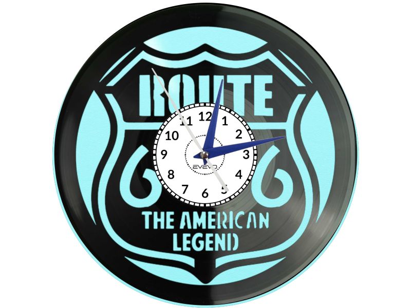 ZEGAR ŚCIENNY DROGA ROUTE 66 USA Z PŁYTY WINYLOWEJ KOLOROWE TŁO DLA NIEGO DLA NIEJ PREZENT UPOMINEK PODARUNEK C0036 EVEVO