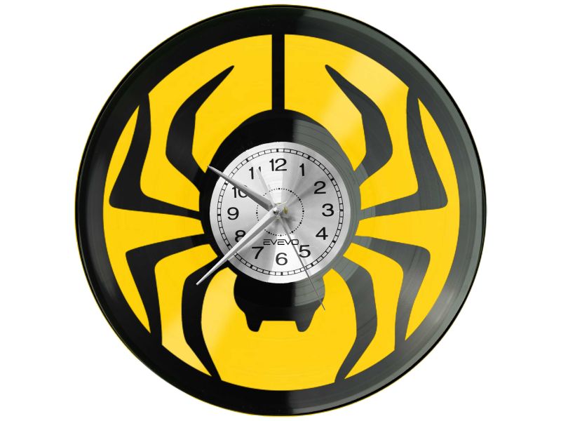 pająk, krzyżak, kosarz, sześcionogi, zegar z płyty winylowej, kolorowe tło, dla niego dla niej, dekoracja z owadem