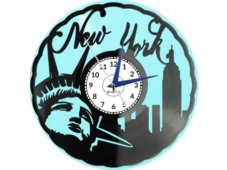 ZEGAR ŚCIENNY NOWY JORK NYC USA Z PŁYTY WINYLOWEJ KOLOROWE TŁO DLA NIEJ DLA NIEGO PREZENT UPOMINEK PODARUNEK C0026