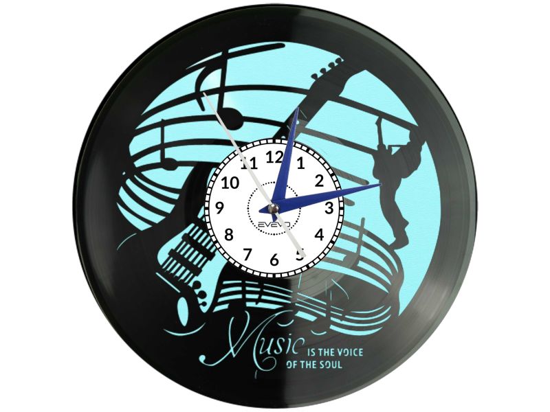 🎶 ZEGAR DLA MELOMANA JAZZ MUZYKA GITARA Z PŁYTY WINYLOWEJ KOLOROWE TŁO 🎁 DLA NIEGO DLA NIEJ