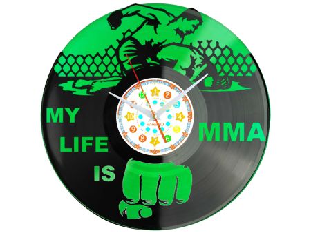 ZEGAR ŚCIENNY MY LIFE IS MMA MIESZANE SZTUKI WALKI Z PŁYTY WINYLOWEJ KOLOROWE TŁO DLA NIEGO DLA NIEJ PREZENT UPOMINEK C0048