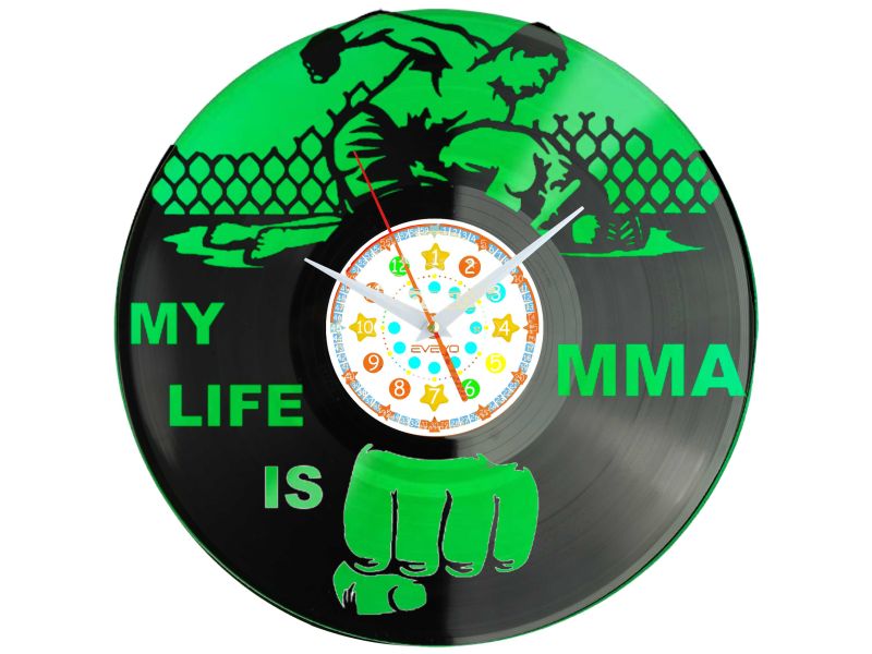 ZEGAR ŚCIENNY MY LIFE IS MMA MIESZANE SZTUKI WALKI Z PŁYTY WINYLOWEJ KOLOROWE TŁO DLA NIEGO DLA NIEJ PREZENT UPOMINEK C0048