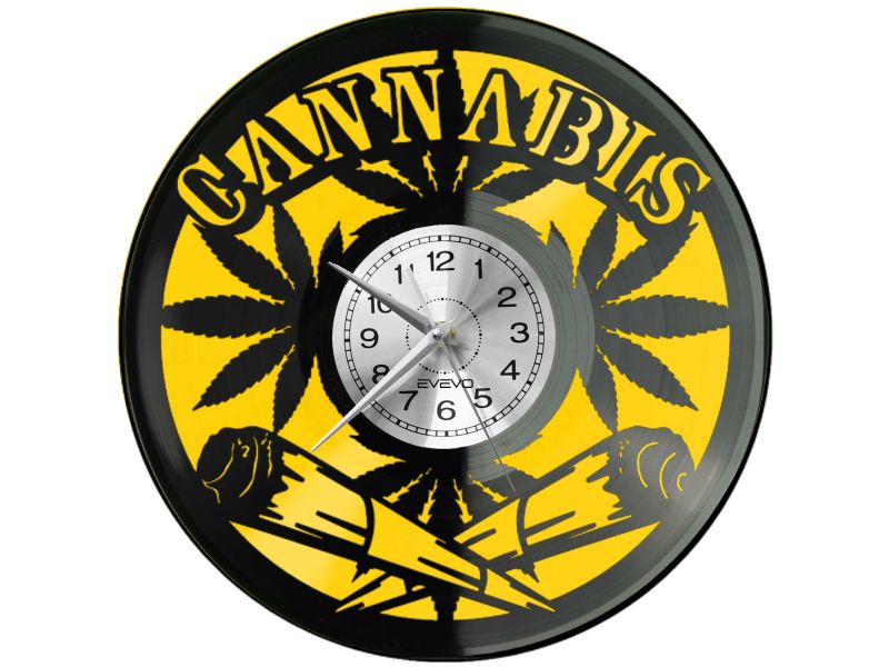 ZEGAR PASJONATA CANNABIS Z PŁYTY WINYLOWEJ KOLOROWE TŁO DLA NIEGO DLA NIEJ PREZENT UPOMINEK PODARUNEK C0050
