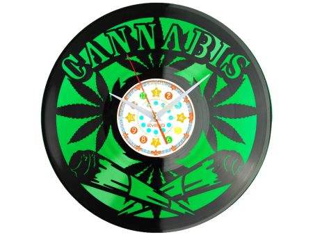 ZEGAR PASJONATA CANNABIS Z PŁYTY WINYLOWEJ KOLOROWE TŁO DLA NIEGO DLA NIEJ PREZENT UPOMINEK PODARUNEK C0050