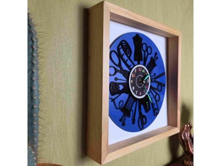 Zegar Krawcowej Ścienny Drewniana Ramka 35x35cm Kolorowe Tło Winyl Płyta Winylowa Prezent Urodziny Upominek EVEVO W0049RT
