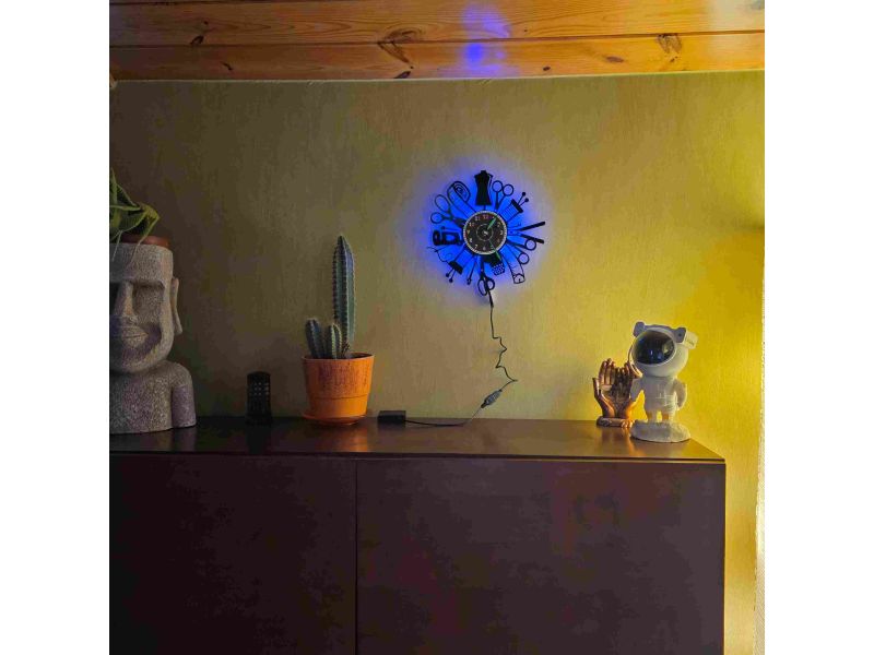 Szycie Maszyna do Szycia Zegar Ścienny Podświetlany LED RGB Na Pilota Płyta Winylowa Nowoczesny Na Prezent Urodziny W0049LED