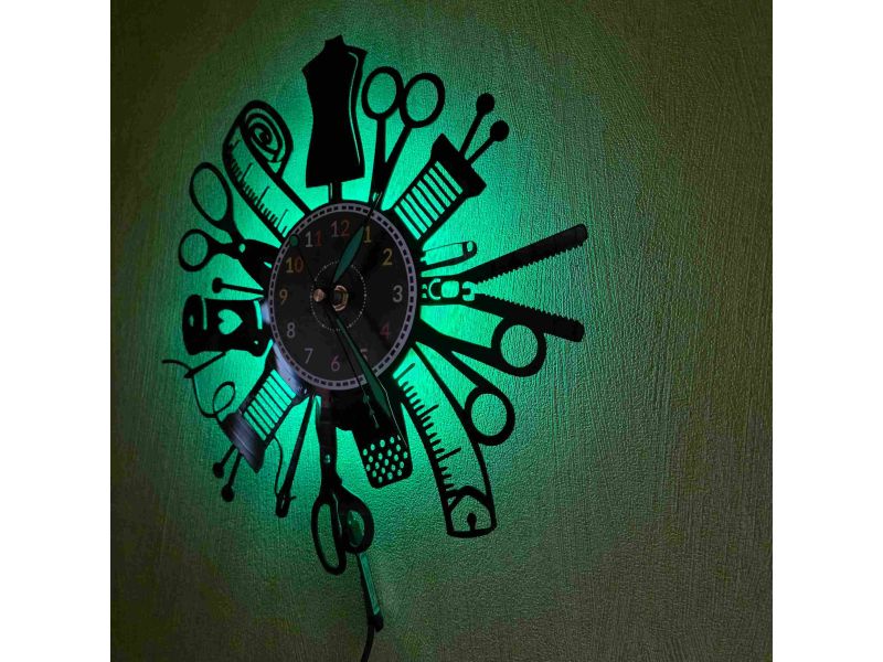 Szycie Maszyna do Szycia Zegar Ścienny Podświetlany LED RGB Na Pilota Płyta Winylowa Nowoczesny Na Prezent Urodziny W0049LED