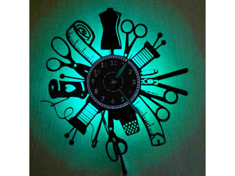 Szycie Maszyna do Szycia Zegar Ścienny Podświetlany LED RGB Na Pilota Płyta Winylowa Nowoczesny Dekoracyjny Na Prezent Urodziny