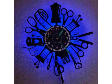 Szycie Maszyna do Szycia Zegar Ścienny Podświetlany LED RGB Na Pilota Płyta Winylowa Nowoczesny Na Prezent Urodziny W0049LED