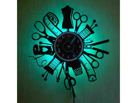 Szycie Maszyna do Szycia Zegar Ścienny Podświetlany LED RGB Na Pilota Płyta Winylowa Nowoczesny Dekoracyjny Na Prezent Urodziny