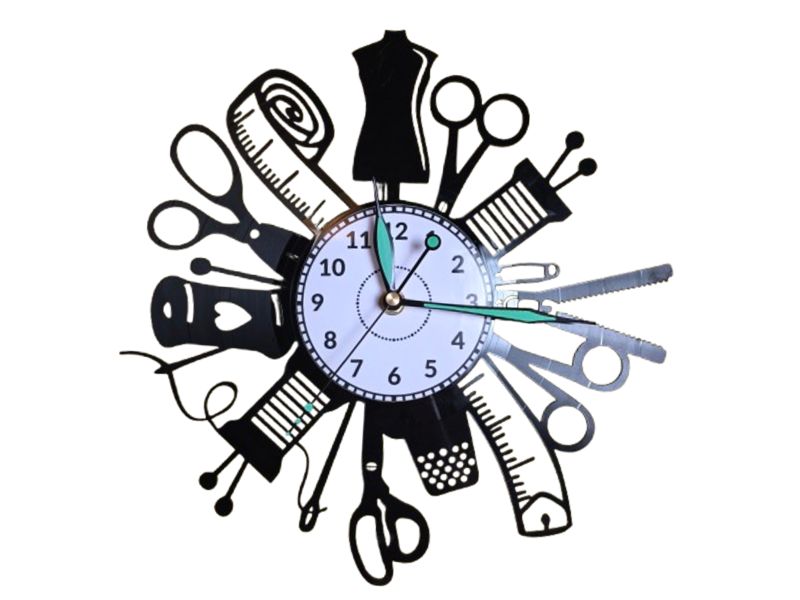 KRAWIECTWO SZYCIE MASZYNA DO SZYCIA ZEGAR ŚCIENNY PŁYTA WINYLOWA PREZENT UPOMINEK URODZINY DLA NIEJ DLA NIEGO EVEVO.PL W0049