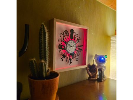 Zegar Krawcowej Zegar Ścienny Drewniana Ramka 35x35cm LED RGB Winyl Płyta Winylowa Prezent Urodziny Upominek EVEVO W0049RLED