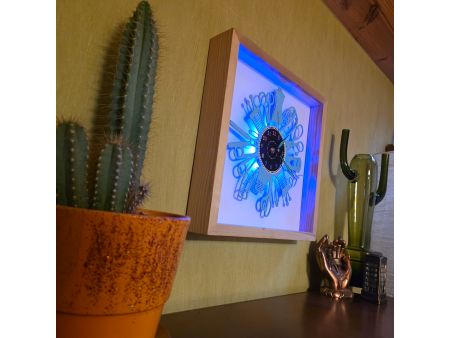 Zegar Krawcowej Ścienny Kolor w Drewnianej 35x35cm Ramce z LED RGB Bez Kabli Płyta Winylowa Prezent EVEVO W0049KRL