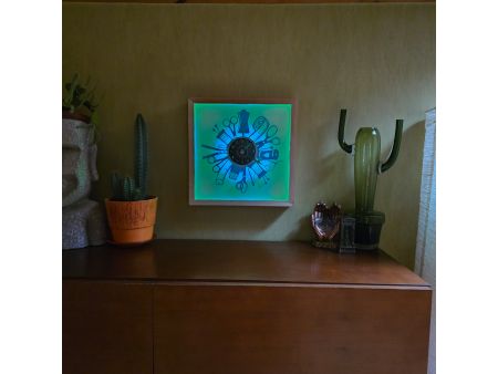 Zegar Krawcowej Ścienny Kolor w Drewnianej 35x35cm Ramce z LED RGB Bez Kabli Płyta Winylowa Prezent EVEVO W0049KRL