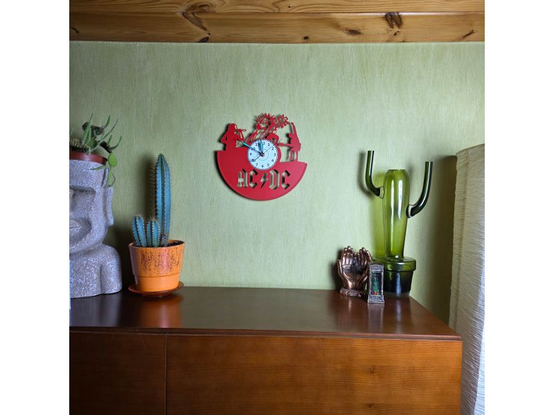 AC DC Zegar Ścienny z Płyty Winylowej Kolorowy Zegar Rockowy Prezent Upominek dla Fana 9 Kolorów do Wyboru EVEVO V0008K