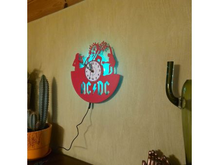 AC/DC Zegar Ścienny z Płyty Winylowej Kolorowy LED RGB Pilot Zegar Rockowy Prezent Upominek dla Fana 9 Kolorów EVEVO V0008KLED