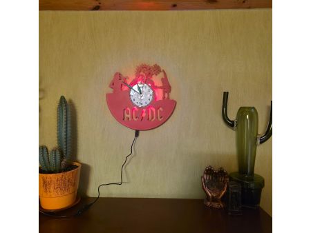 AC/DC Zegar Ścienny z Płyty Winylowej Kolorowy LED RGB Pilot Zegar Rockowy Prezent Upominek dla Fana 9 Kolorów EVEVO V0008KLED