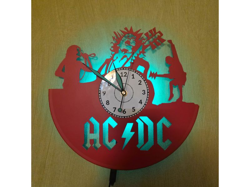 AC/DC Zegar Ścienny z Płyty Winylowej Kolorowy LED RGB Pilot