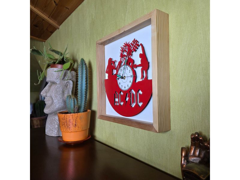 AC/DC Zegar Ścienny w  Drewnianej Ramce 35x35cm Płyty Winylowej Kolorowy Rockowy Prezent Upominek 9 Kolorów EVEVO V0008RK