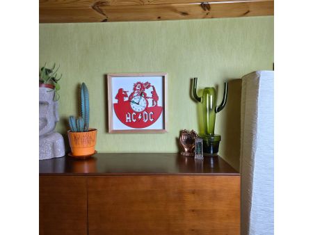 AC/DC Zegar Ścienny w  Drewnianej Ramce 35x35cm LED RGB Płyty Winylowej Kolorowy Rockowy Bez Kabli 9 Kolorów EVEVO V0008RKLED