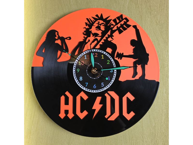 AC/DC Zegar Ścienny z Płyty Winylowej Kolorowe Tło Zegar Rockowy Prezent Upominek dla Fana 9 Kolorów do Wyboru EVEVO V0008T