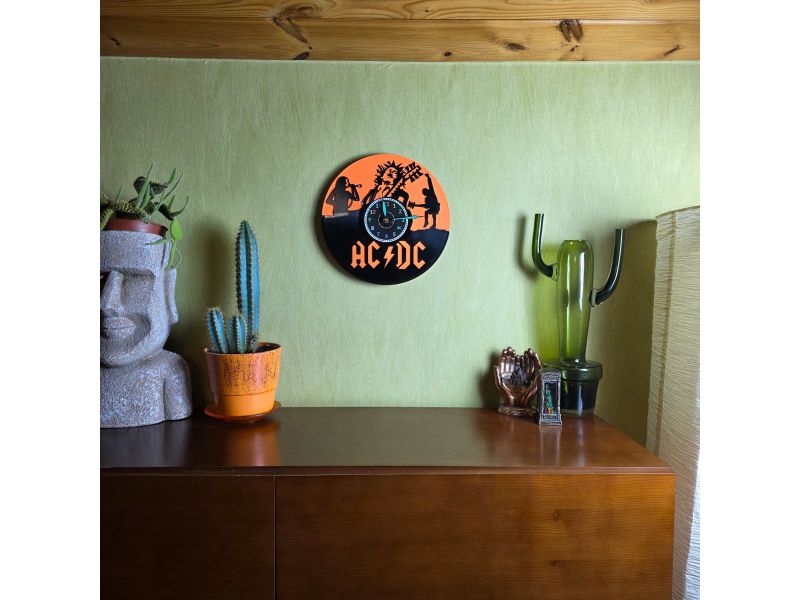 AC/DC Zegar Ścienny z Płyty Winylowej Kolorowe Tło Zegar Rockowy Prezent Upominek dla Fana 9 Kolorów do Wyboru EVEVO V0008T