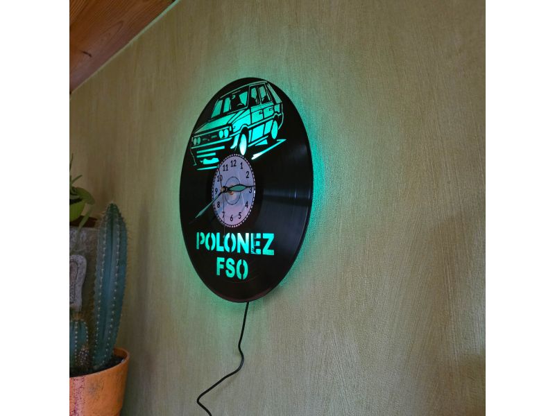 Polonez FSO Zegar Ścienny Winyl Płyta Winylowa LED RGB Pilot Prezent Urodziny Upominek dla Fana EVEVO evevo.pl V0001LED