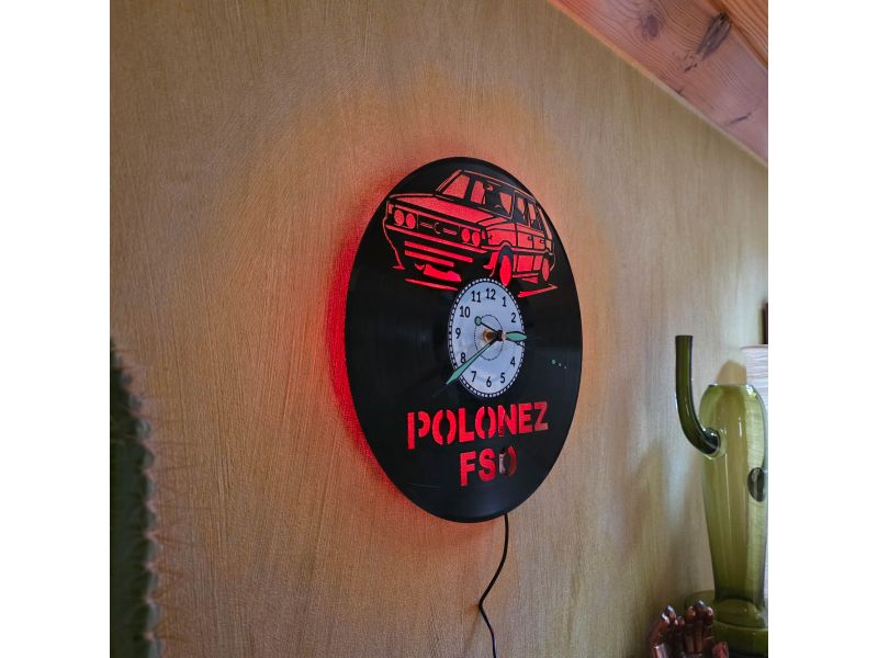 Polonez FSO Zegar Ścienny Winyl Płyta Winylowa LED RGB Pilot Prezent Urodziny Upominek dla Fana EVEVO evevo.pl V0001LED