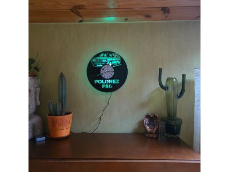 Polonez FSO Zegar Ścienny Winyl Płyta Winylowa LED RGB Pilot Prezent Urodziny Upominek dla Fana EVEVO evevo.pl V0001LED