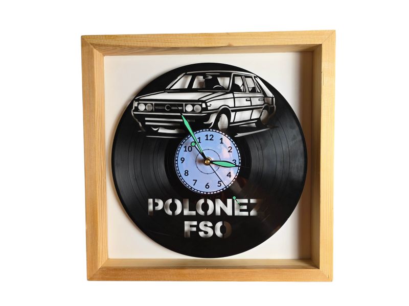 Polonez FSO Zegar Ścienny w Drewnianej Ramce 35x35x5cm Winyl Płyta Winylowa Prezent Urodziny Upominek EVEVO evevo.pl V0001R