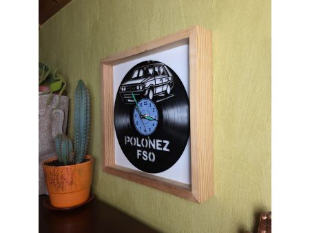 Polonez FSO Zegar Ścienny w Drewnianej Ramce 35x35x5cm Winyl Płyta Winylowa Prezent Urodziny Upominek EVEVO evevo.pl V0001R