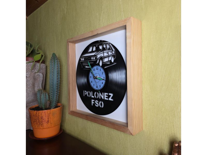 Polonez FSO Zegar Ścienny w Drewnianej Ramce 35x35x5cm Winyl Płyta Winylowa Prezent Urodziny Upominek EVEVO evevo.pl V0001R