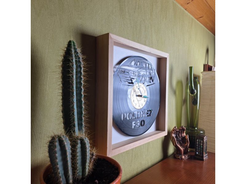Polonez FSO Zegar Ścienny w Drewnianej Ramce 35x35x5cm Winyl Płyta Winylowa Prezent Urodziny Upominek EVEVO evevo.pl V0001R