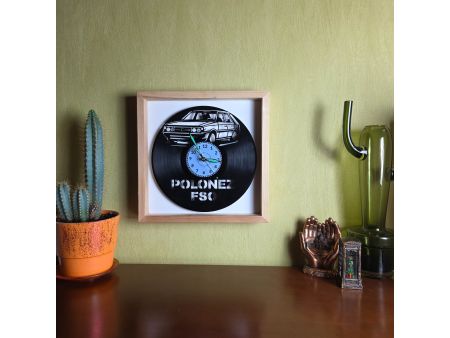 Polonez FSO Zegar Ścienny w Drewnianej Ramce 35x35x5cm Winyl Płyta Winylowa Prezent Urodziny Upominek EVEVO evevo.pl V0001R