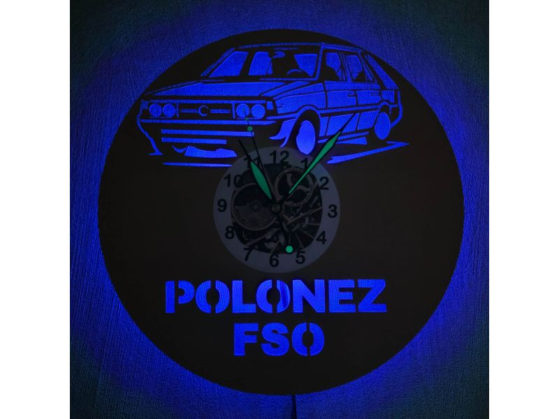Polonez FSO Zegar Ścienny Kolorowy LED RGB Pilot Płyta Winylowa Prezent Urodziny Upominek EVEVO evevo.pl V0001KLED