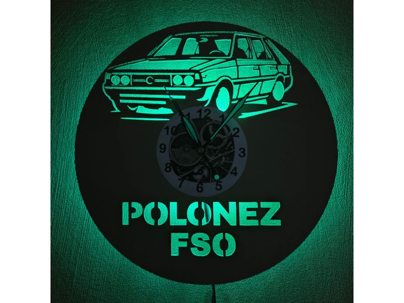 Polonez FSO Zegar Ścienny Kolorowy LED RGB Pilot Płyta Winylowa Prezent Urodziny Upominek EVEVO evevo.pl V0001KLED