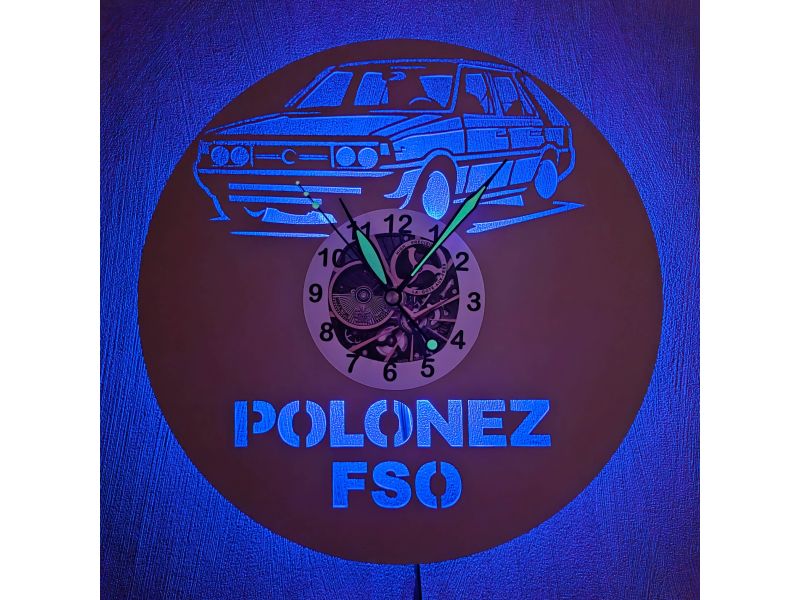 Polonez FSO Zegar Ścienny Kolorowy LED RGB Pilot Płyta Winylowa Prezent Urodziny Upominek EVEVO evevo.pl V0001KLED