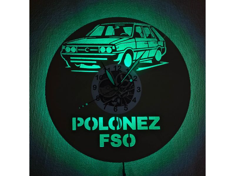 Polonez FSO Zegar Ścienny Kolorowy LED RGB Pilot Płyta Winylowa Prezent Urodziny Upominek EVEVO evevo.pl V0001KLED