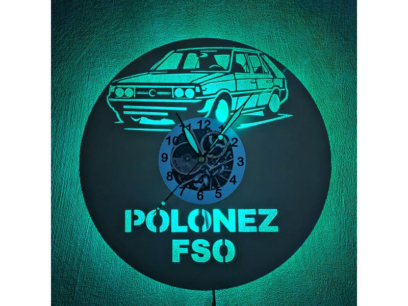 Polonez FSO Zegar Ścienny Kolorowy LED RGB Pilot Płyta Winylowa Prezent Urodziny Upominek EVEVO evevo.pl V0001KLED