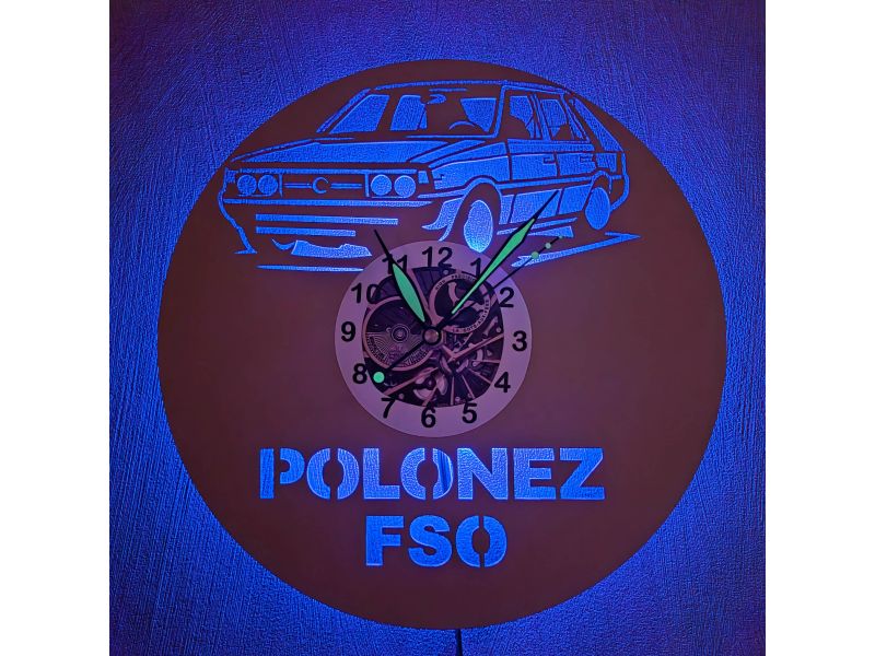 Polonez FSO Zegar Ścienny Kolorowy LED RGB Pilot Płyta Winylowa Prezent Urodziny Upominek EVEVO evevo.pl V0001KLED