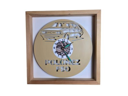 Polonez FSO Zegar Ścienny Kolorowy w Drewnianej Ramce 35x35cm Płyta Winylowa Prezent Urodziny Upominek EVEVO evevo.pl V0001RK