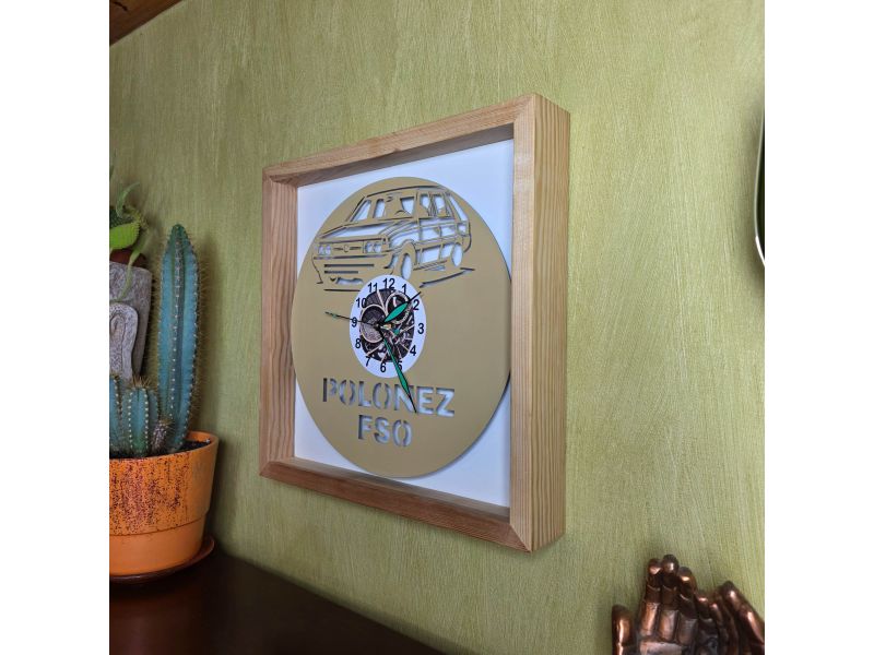 Polonez FSO Zegar Ścienny Kolorowy w Drewnianej Ramce 35x35cm Płyta Winylowa Prezent Urodziny Upominek EVEVO evevo.pl V0001RK