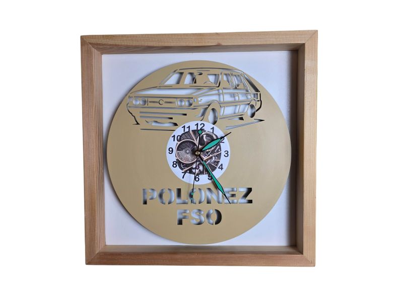 Polonez FSO Zegar Ścienny Kolorowy w Drewnianej Ramce 35x35cm Płyta Winylowa Prezent Urodziny Upominek EVEVO evevo.pl V0001RK