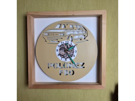 Polonez FSO Zegar Ścienny Kolorowy w Drewnianej Ramce 35x35cm Płyta Winylowa Prezent Urodziny Upominek EVEVO evevo.pl V0001RK
