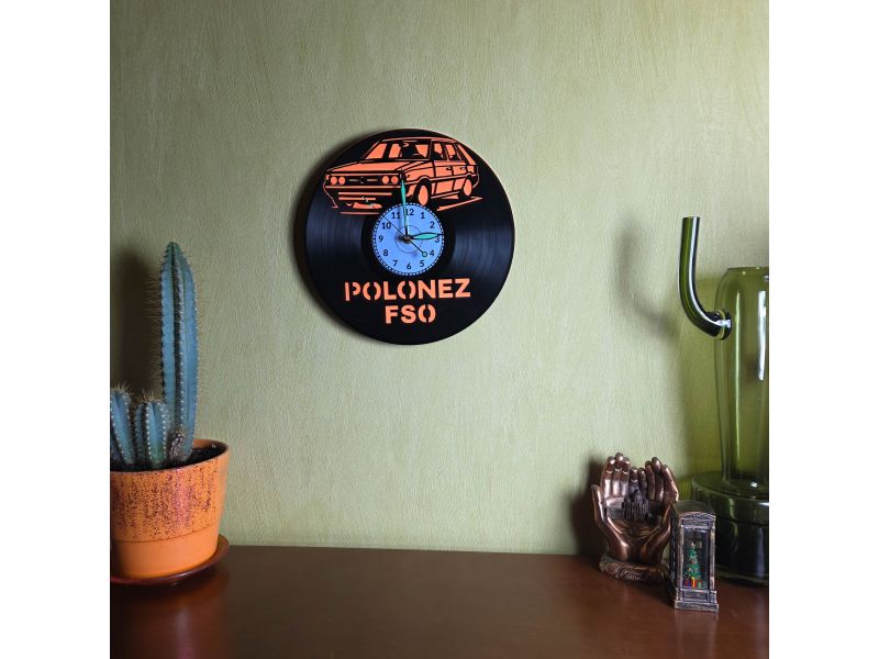 Polonez FSO Zegar Ścienny z Kolorowym Tłem Płyta Winylowa Prezent Urodziny Gift Upominek EVEVEO evevo.pl V0001T