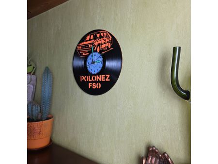 Polonez FSO Zegar Ścienny z Kolorowym Tłem Płyta Winylowa Prezent Urodziny Gift Upominek EVEVEO evevo.pl V0001T