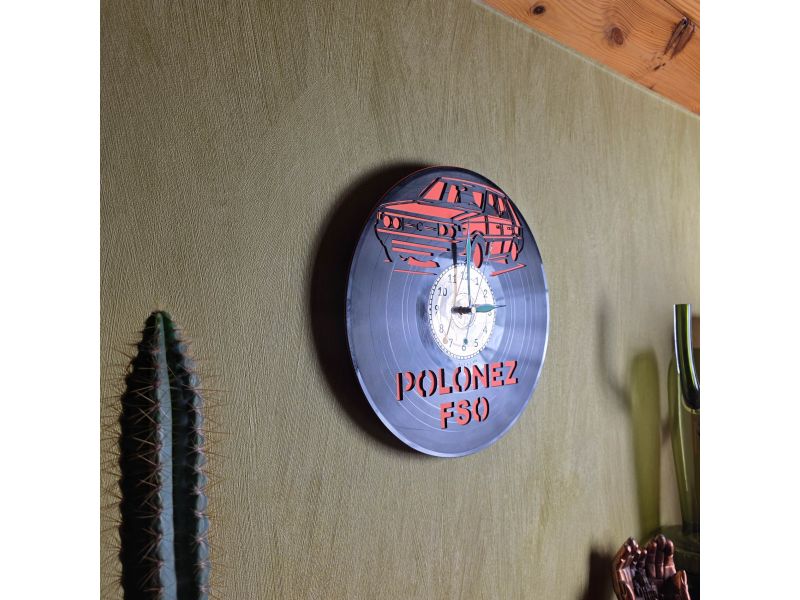 Polonez FSO Zegar Ścienny z Kolorowym Tłem Płyta Winylowa Prezent Urodziny Gift Upominek EVEVEO evevo.pl V0001T