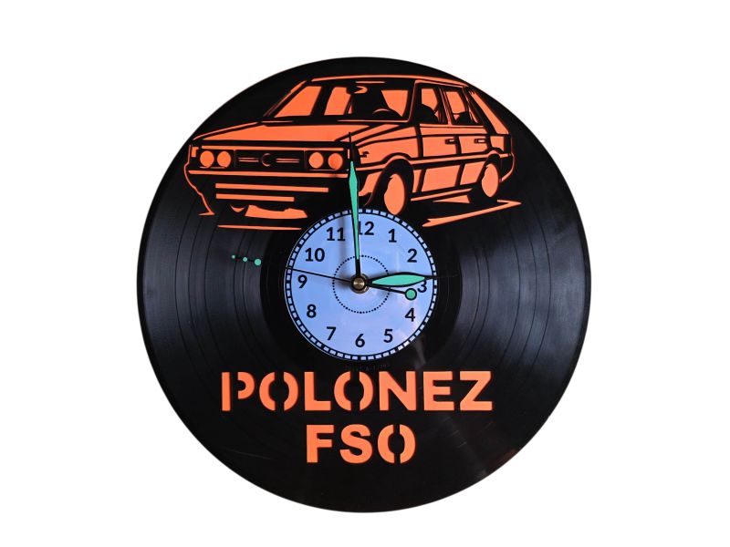 Polonez FSO Zegar Ścienny z Kolorowym Tłem Płyta Winylowa Prezent Urodziny Gift Upominek EVEVEO evevo.pl V0001T