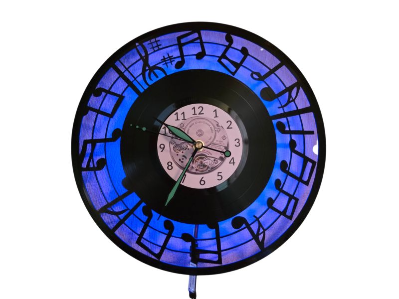 Nuty Zegar Ścienny LED RGB Pilot Winyl Płyta Winylowa Prezent Urodziny Upominek dla Fana EVEVO evevo.pl V0002LED